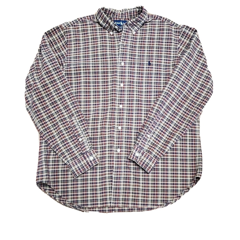 Ralph Lauren Men's Tan Plaid 100% Cotton Button Down Shirt Size XL